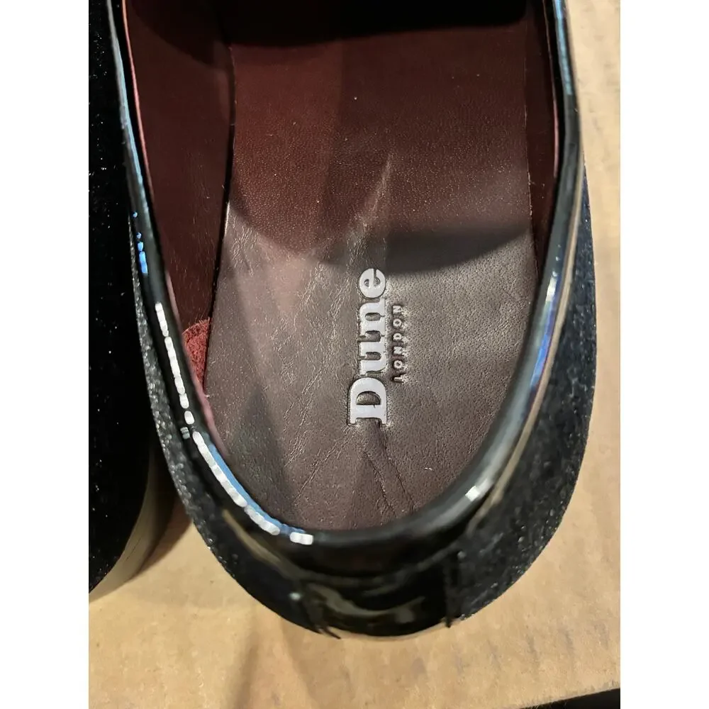 Dune London Men’s Velvet Penny Loafers Black Patent Trim NWOT Size 11